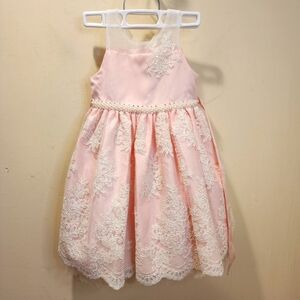 American Princess Pink Lace Flower Girl  Dress with White Accents Size 5